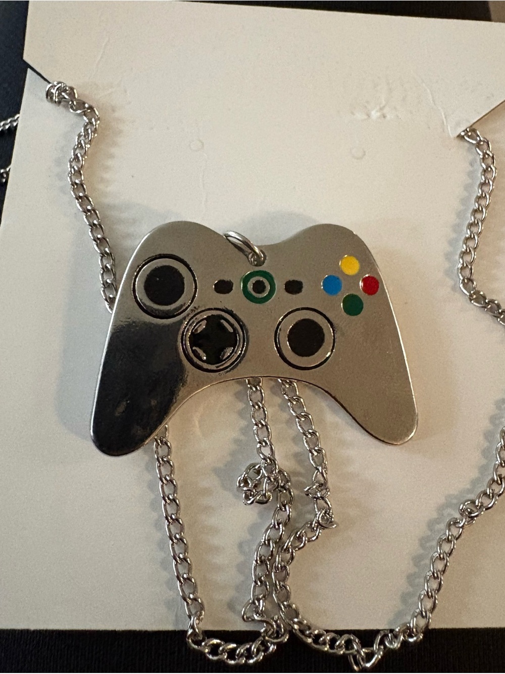 Silver Game Controller Necklace Pendant - Silver with Colored Buttons